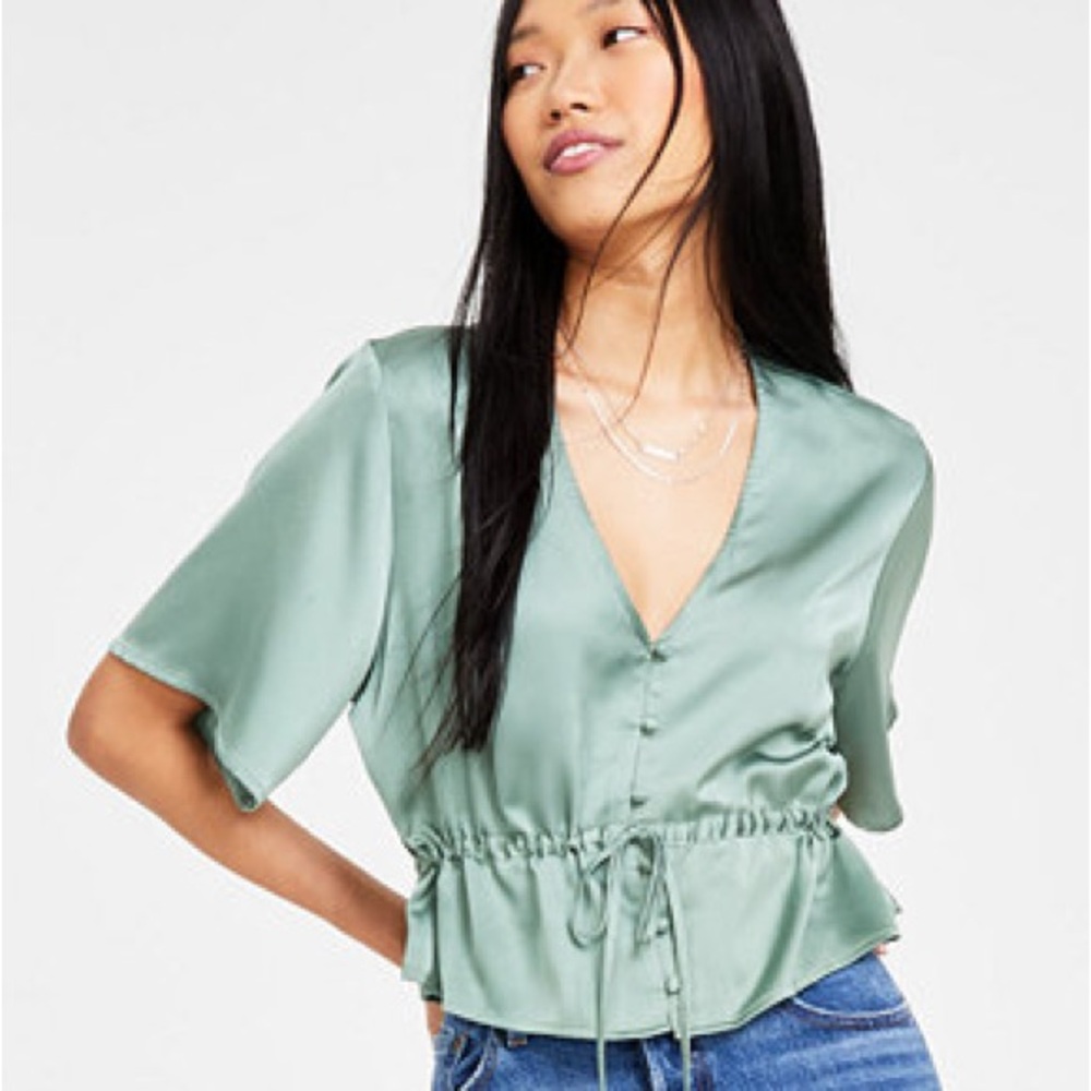 Levi's Green Tie Front Blouse Satin “The Statement Blouse”